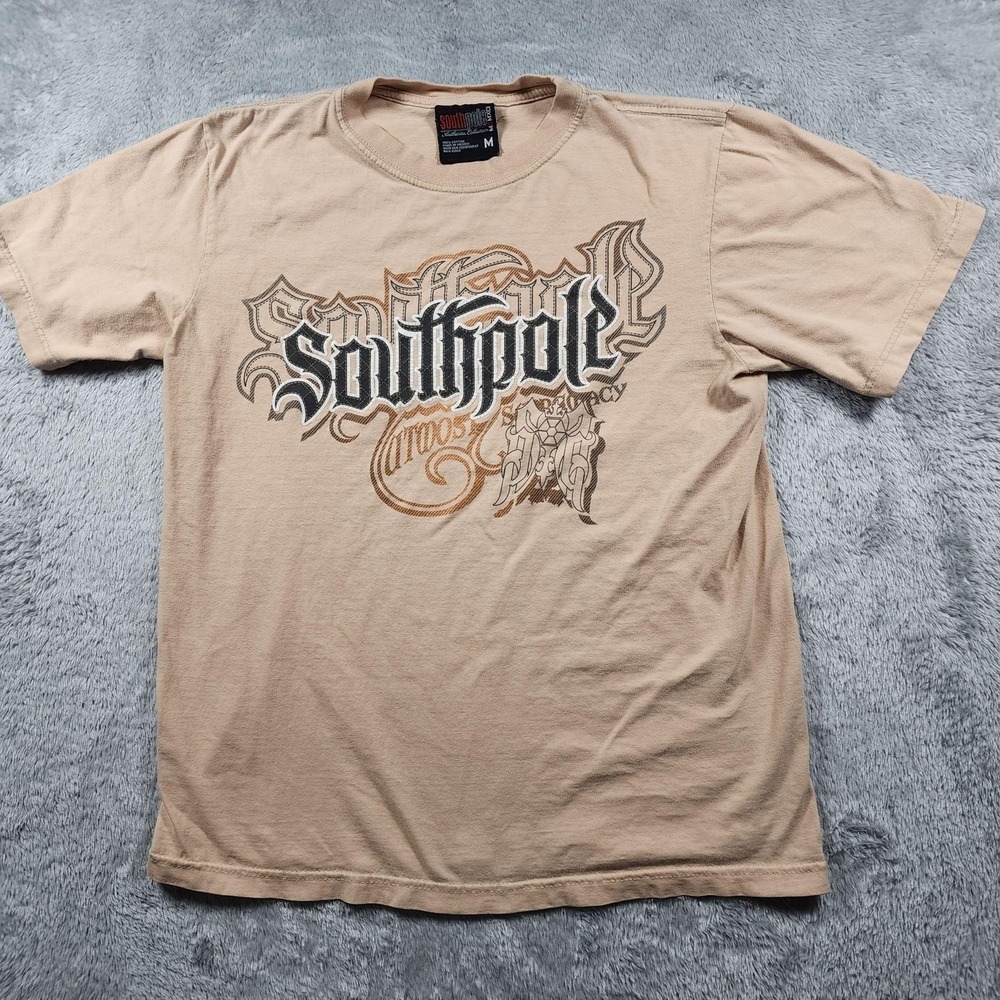 Southpole Shirt Mens Medium Beige Logo Spellout StreetwearY2K Tapout Affliction